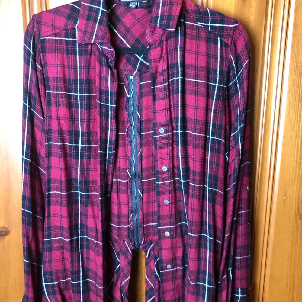 Sam Edelman Red and Black Plaid Button Down Shirt
